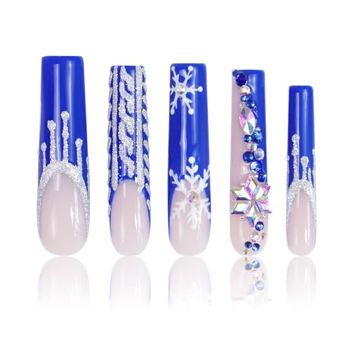 LOVFUL Press on Nails Snow Waltz Blue French Tip| Handmade with F...