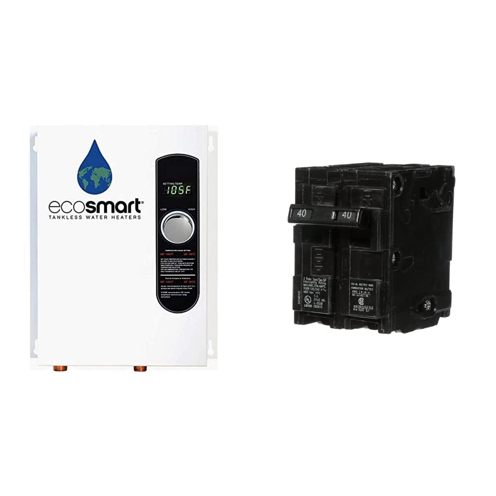 EcoSmart ECO 18 Tankless Water Heater, Electric, 18 kW - Quantity 1 u0026  SIEMENS Q240 40-Amp Double Pole Type QP Circuit Breaker black - Amazon.com