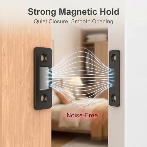 Magnetic Cabinet Door Catch 6 Pack, Ultra Thin 0.08" Invisible Cabinet Magnets with Strong Adhesive & Upgraded Screws, Pet & Kid Safe Cabinet Latch for Kitchen, Drawer, RV, Wardrobe (Stainless Steel) — view 2