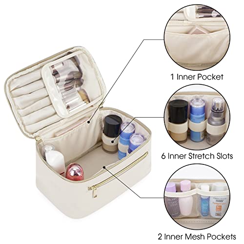 Travel Makeup Bag with Brush Compartment, Large Cosmetic Bags, PU Leather Makeup Case with Handle - Image 4
