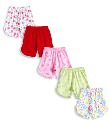 Image of YUV Baby Girls Regular Fit Multicolor Cotton Shorts (Pack of 5) - 0 to 24 Months