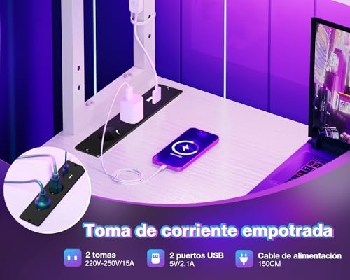 Variante de Coleshome escritorio.gaming en L 135×100 cm Blanco