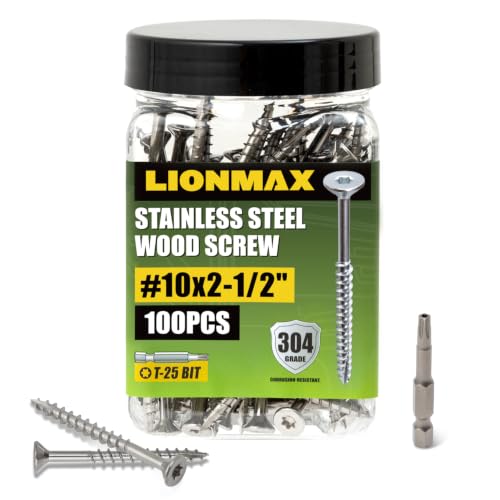 Image of LIONMAX #10x2-1 /2 Inch 304 Stainless Steel Deck Screws, Wood Screws, 100PCS