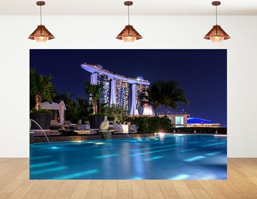5x3ft Singapore Marina Bay Night Backdrop Illuminated Hotel and Infinity Pool Photography Background for Cityscape Events Luxury Shoots and Modern Celebrations Banner Photo Booth Props