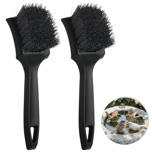 HFYZZ 2 Pcs Brush for Bird Baths Black Hard Bristle Cleaning Brush with Ergonomic Handle Utility Bird Bath Cleaner for Bird Feeder Bath Accessories Fountain Outdoor Cleaning