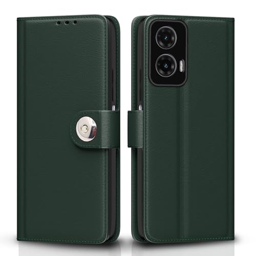 Image of Pikkme Flip Cover Leather Finish | Inside TPU with Card Pockets | Wallet Stand and Shock Proof | Complete Protection Button Flip Case for Moto G35 5G(Green)