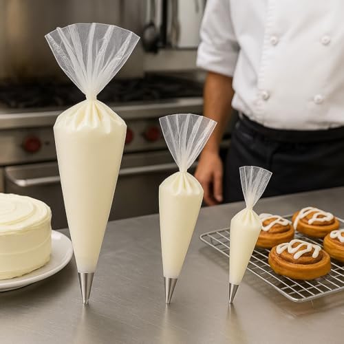 100 PCS Professional Piping Bags – Extra Thick Disposable & Reusable Pastry Bags for Cake Decorating, Icing & Frosting – Strong Plastic Baking Bags (Medium (20X30CM))