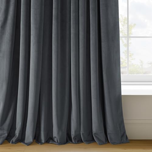 HPD Half Price Drapes Signature Velvet Thermal Blackout Curtains for Living Room 108 Inch Long 1 Panel Rod Pocket Insulated Blackout Curtains for Bedroom Window Curtains, 50Wx108L, Distance Blue Grey