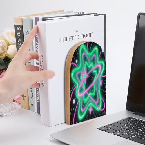 Sujetalibros de galaxia para evitar caídas de libros en estanterías de madera 7