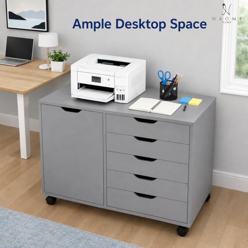 Image of Naomi Home Amy 5-Drawer Rolling Office File Cabinet - Gray