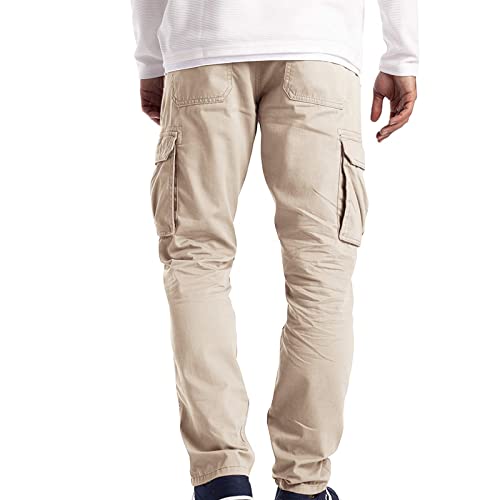 JEsilunmaMY Slacks for Men Multi-Pocket Spring Summer Straight Leg Trousers Solid Color Outdoor Military Army Cargo Pants (Apricot,Medium)3