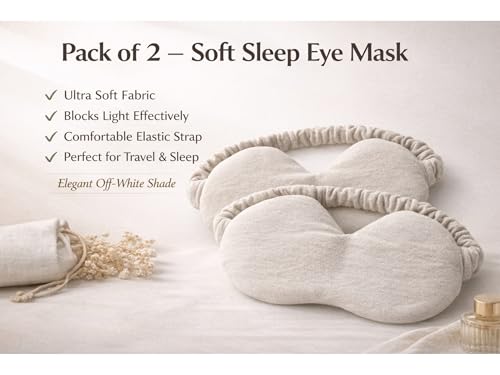 Image of Eye Sleep Mask for Men & Women, Soft Light Blocking Mask with Adjustable Strap, Falalin Non-Woven Cotton Fabric, Comfortable Travel Eye Cover for Home, Flight, Relaxation (Off white pack of 2)