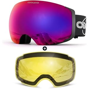 Odoland Ski Goggles, OTG and UV Protection Snowboard Goggles with Magnetic Interchangeable Lens for Men & Women Revo Violet Lens Vlt 14%