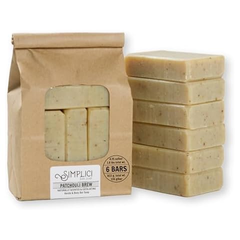 Simplici Patchouli Brew Natural Soap (exfoliating + pure essential oils) 6 Bar Value Bag. Palm Free. Cover