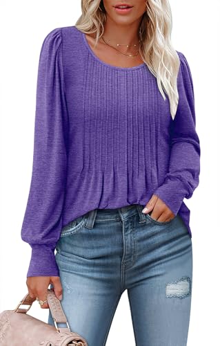 BETTE BOUTIK Long Sleeve Shirts for Women Fall Tops Dressy Blouses Crewneck Tunic Tops for Leggings S-3XL