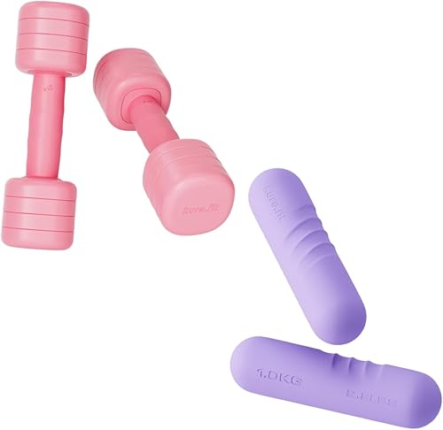 Mancuerna ajustable rosa (5 libras) y barras de peso de mano moradas para mujer (2.2 libras)