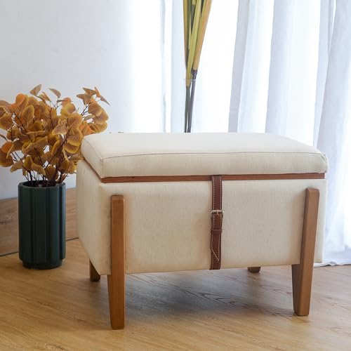 Banco Pufe Baú Decorativo E Mesa De Centro Texas Retangular 60x40 Cm (Linho Cru)