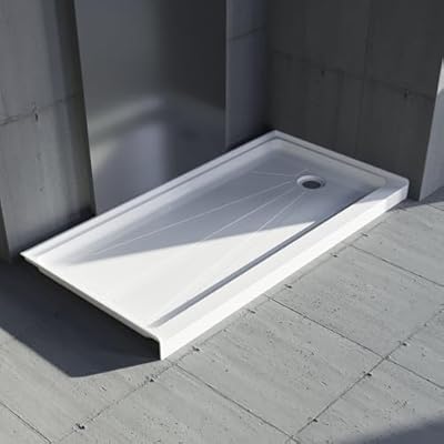 Weichen Acrylic Shower Pan 60 in Length 30 in Width Right Drain Single Threshold White Shower Base with Slip Resistant Textured Surface Shower Floor Pan 30 x 60 Right Hand Drain