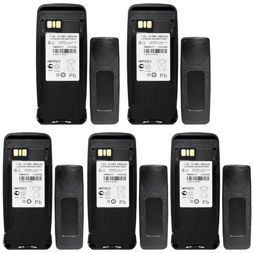 Teseko 5 Pack PMNN4077C PMNN4066A 2600mAh Li-ion Battery Compatible for Motorola XPR6300 XPR6350 XPR6550 XPR6580 XPR6500 XPR6100 XPR6380 DP3400+Belt Clip