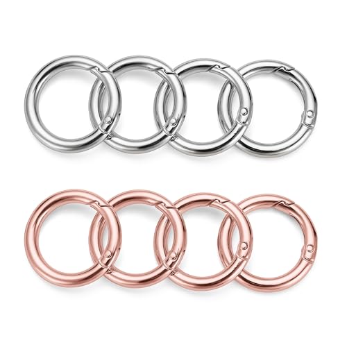Image of Gkeygo Key Ring Clip, 1 Inch Keychain Rings, 8 Pack Round Carabiner Clip for Keys, Buckle, Bags, Purses - Key Chain Hooks Replacement Keychains Lanyard DIY Crafts - Silver, Rose Gold