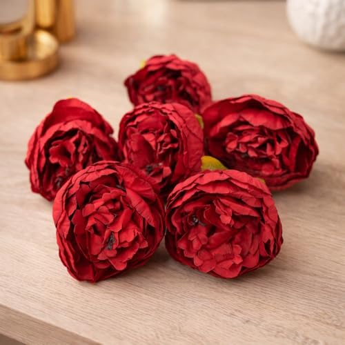 Image of SATYAM KRAFT 6 Pcs Artificial Fabric Rose Flower Heads | Handmade Peony Style Flowers for DIY Crafting, Gift Packing, Bouquet Making, Wedding, Home & Event Decoration (Red, 8 cm)