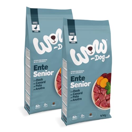 WOW Dog Senior Trockenfutter Ente | 32% Fleischanteil, für Sensible Hunde geeignet, getreidefrei | 6 kg / 2er Pack