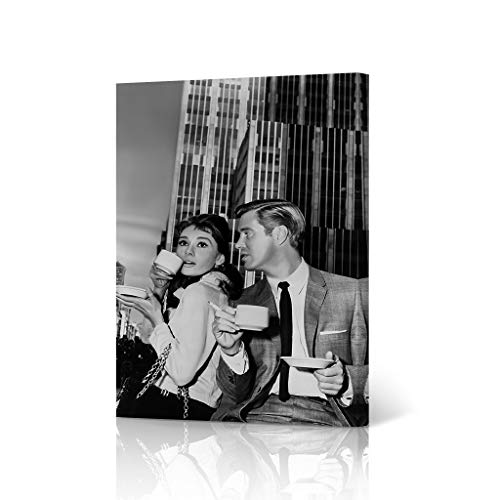 HB Art Design Audrey Hepburn Wall Art George Peppard Coffee Break Breakfast at Tiffany's Black and White Canvas Wall Art Canvas Print Wall Decor Artwork Bedroom Living Room Decor 12x8