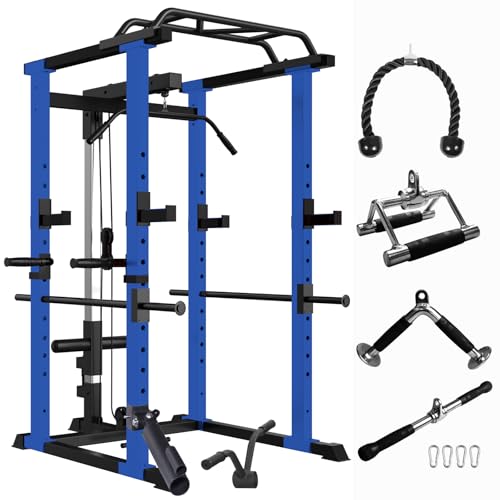 Multi Functional Power Cage, Home Adjustable Pullup Squat Rack 1000Lbs Capacity Comprehensive Fitness Barbell Rack with Gym Accessories