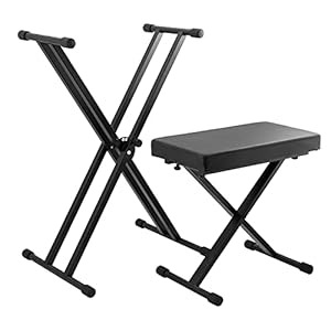 TIGER KAP-PK2 Keyboard Stand and Stool Pack Height Adjustable Double Braced X-Frame Keyboard Stand and Piano Stool