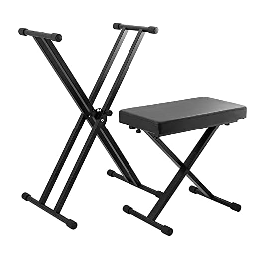 Tiger Kap-Pk2 Set Supporto per Tastiera e Sgabello , Set Supporto per Tastiera e Sgabello per Pianoforte con Doppio Telaio A X