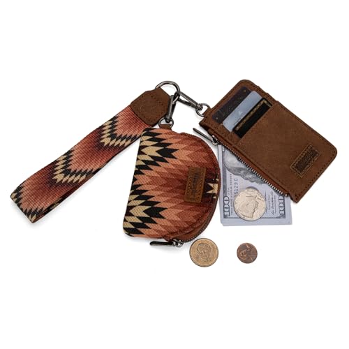 Image of Montana West Wrangler Aztec Keychain Wristlet Wallets for Women Western Dual Pouch Wristlet Credit Card Holder Wallet with Zipper Pocket WG2211-W0051BR