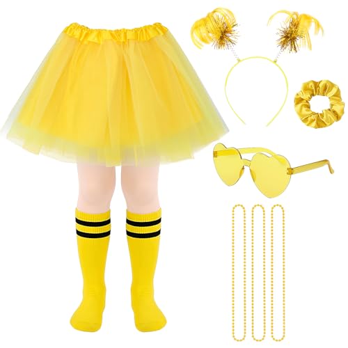 ZhouBoat Kids Tutu Costume Accessories Set Tulle Tutu Skirt Headband Heart Glasses Necklace Tube Socks Scrunchies for Party (Yellow)