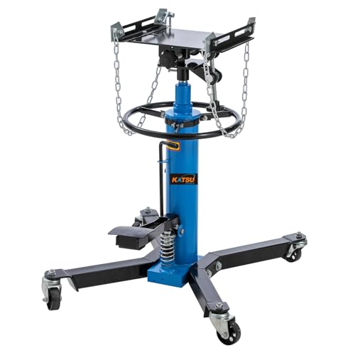 KATSU Tools Hydraulic Transmission Jack - 0.5 Ton Capacity Telescoping Lift Up to 175cm Swivel Wheels Foot Pedal & Adjustable Saddle for Car Garage Workshop Lift Hoist