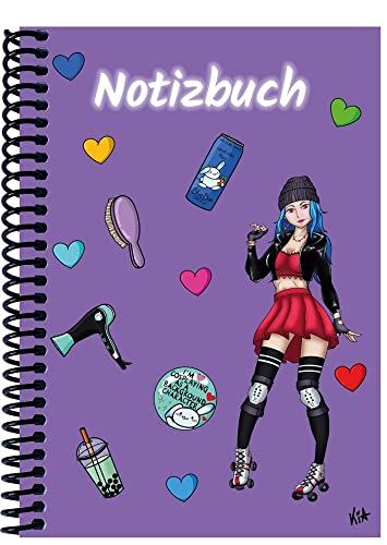 A 4 Notizbuch Manga Enora, lila, liniert: Spiralbindung, Notizbuch, Tagebuch, Notizen für die Schule, Uni oder unterwegs, verschiedene Lineaturen und Muster