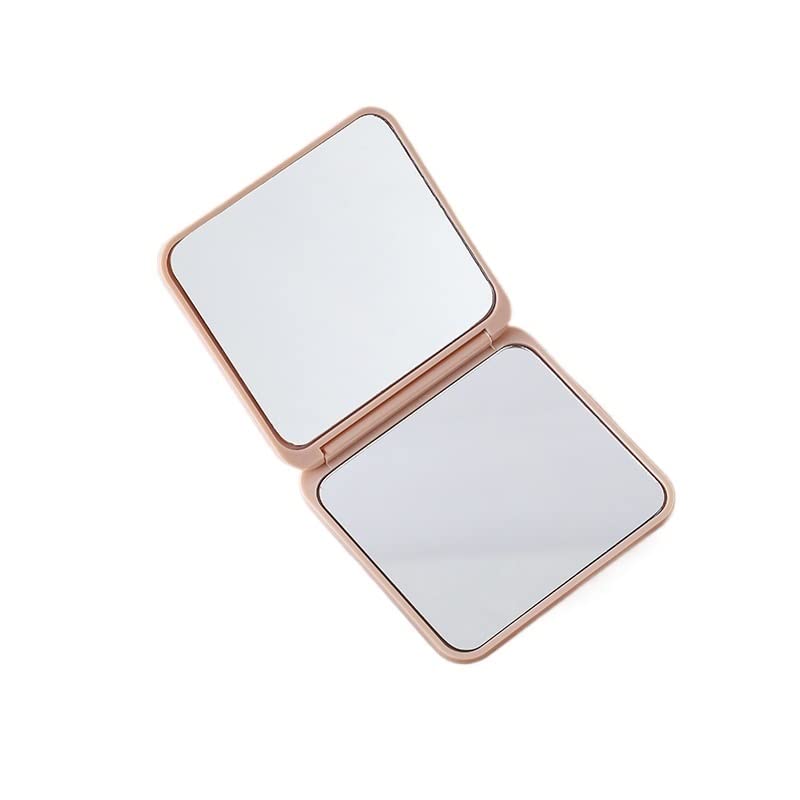 Miroir de maquillage compact rose de poche double face grossissant pour sac à main