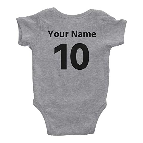 Hot4TShirts Soccer Custom One Piece Bodysuit for Baby – Personalized Name and Number (6 Months, Heather Grey) Cover
