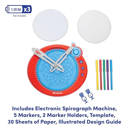 Image of Spirograph Electric Machine - Arts and Crafts, Kids Toys, Art Supplies, Craft Supplies, Drawing Kit, Spiral Art, Classic Gear Design Kit, Case, Pens, Design Sheet Included, Ages 8+