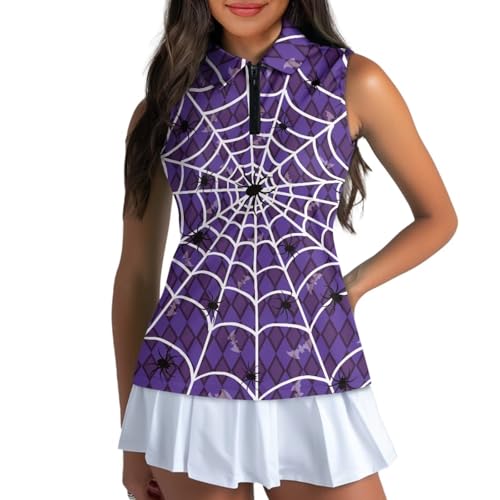 Women's Golf Shirts Sleeveless Collared Polo Tank Top Quick Dry Tennis V-Neck Ladies Sports UPF 50+