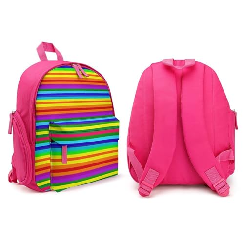 Rainbow Pattern Backpack Small Book Bag with Side Pocket, Lightweight Durable Backpack, Travel Rucksack, Pink-style4