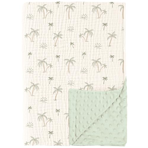 Image of Konssy Baby Blankets for Unisex Boys Girls, Super Soft Nursery Minky Blankets with Muslin Cotton Front and Dotted Fleece Backing, Printed Bed Throws Newborn