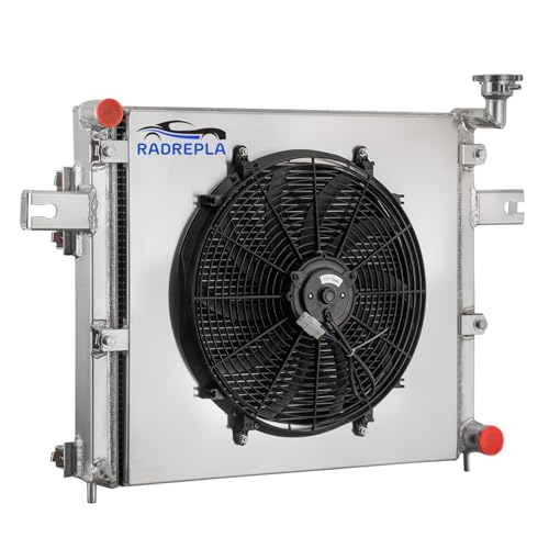 3 Row Aluminum Radiator for 1999-2005 Jeep Grand Cherokee WJ/WG 4.7L V8 Crossflow Radiador MT Radiators Shroud With 1x16" Fan 1999 2000 2001 2002 2003 2004 2005 99 00 01 02 03 04 05
