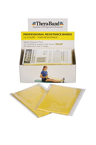 THERABAND Resistance Bands, 5 Foot, 15 Count Professional Latex Elastic Bands For Upper & Lower Body Exercise, Physical Therapy, Pilates, At-Home Workouts, & Rehab, Yellow, Thin, Beginner, Level 1