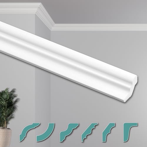 HEXIMO Molduras de Techo Modernas XPS Poliestireno Blanco, 2 Metros Cornisas Poliestireno Molduras Decorativas Molduras de Esquina (Pieza de muestra ZG10)