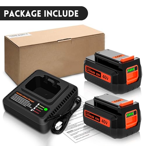 2-Pack 3000mAh 40V LBX2040 Lithium Replacement Battery and Charger Compatible with Black and Decker 40 Volt Battery LBX2040 LBXR36 LBXR2036 LST540 LCS1240 LBX1540 LST136W Cordless Power Tool (Orange)