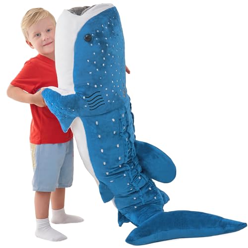 Image of Mukouxun Whale Shark Plush 48 Inch Giant Shark Stuffed Animal Pillow Toy | Gift boxed giant whale shark Stuffed Animal for shark lovers and ocean fans, a Christmas, birthday and holiday gift option