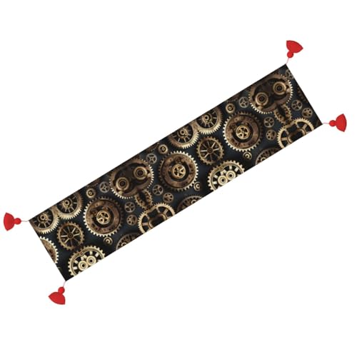 Chemin de table steampunk lavable avec motif engrenages pour table basse et repas