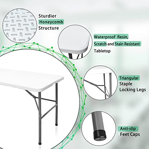Mesa plegable de 4 pies, mesas plegables resistentes para interiores y exteriores, mesa de comedor de plástico portátil plegable con asa para picnic, fiesta, camping (4 pies)