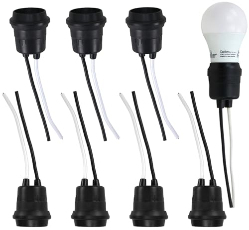 Harrier Hardware Weatherproof Pigtail Lamp Holder, Medium Base, 8 Pack, Black up to 660 Watt