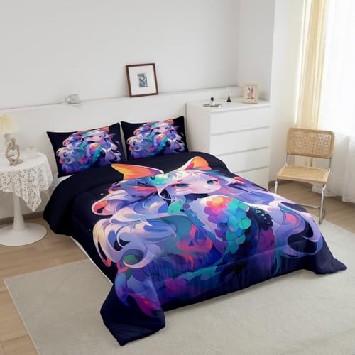 Image of Erosebridal Anime Girl Bedding Comforters & Sets 3D Japanese Bedding Kawaii Girly Comforter Set, Anime Lovers Gifts Bedding Sets Warm Lightweight Duvet Set for All Season, Full 3Pcs