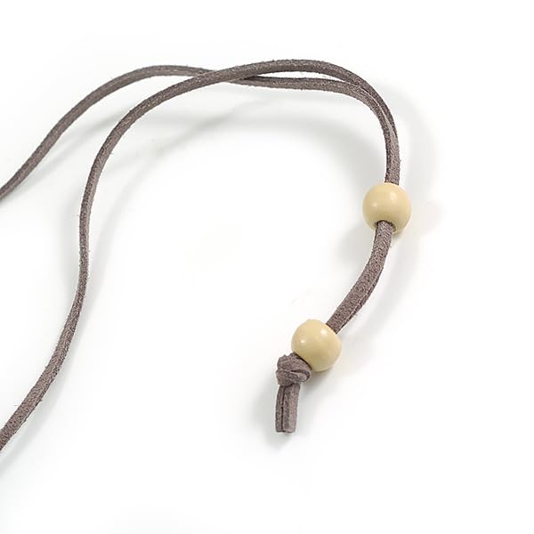 Collier de perles rondes en bois multicolores et cordon daim gris 72cm - 2